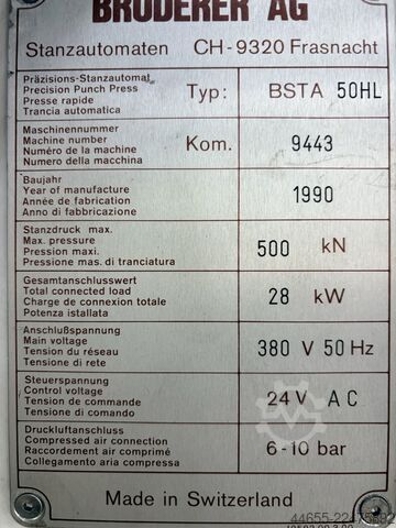 Máquina de estampagem automática BRUDERER BSTA 50 HL