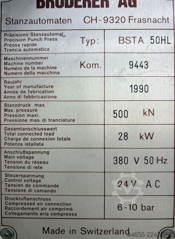 Máquina de estampagem automática BRUDERER BSTA 50 HL