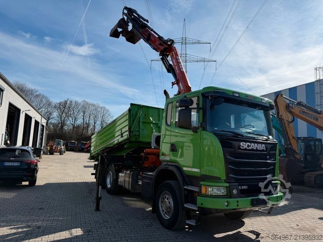 Kolmepoolne kallur SCANIA G450 Kipper Kran Atlas 206.3E AHK Bordmatic FUNK