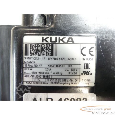 নিয়ন্ত্রণ ইউনিট KUKA Kuka 1FK7100-5AZ91-1ZZ9-Z Servomotor SN: YFK3643460601002