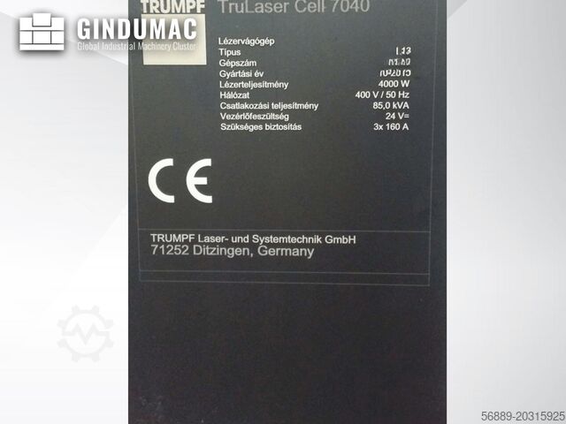 CO2 lézervágó gép TRUMPF TruLaser Cell 7040