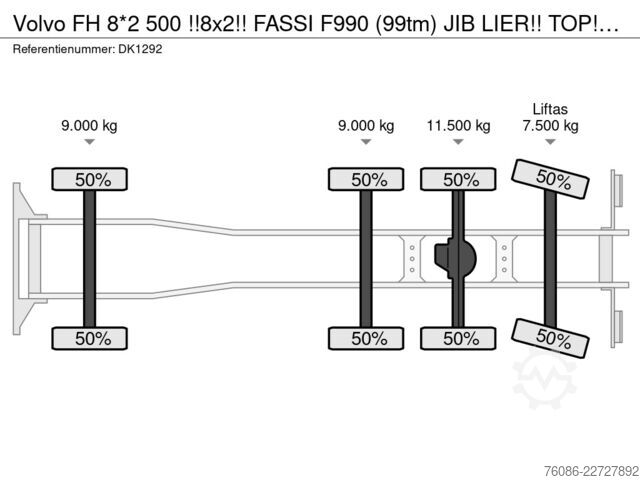 クレーン車 Volvo FH 8*2 500 !!8x2!! FASSI F990 (99tm) JIB LIER!!...