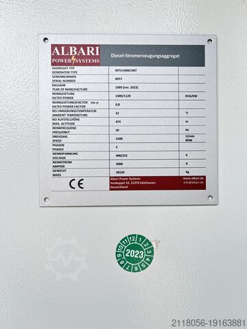 Avārijas elektroenerģijas ģenerators MTU - Siemens MTU 12V 396 TB34 1090