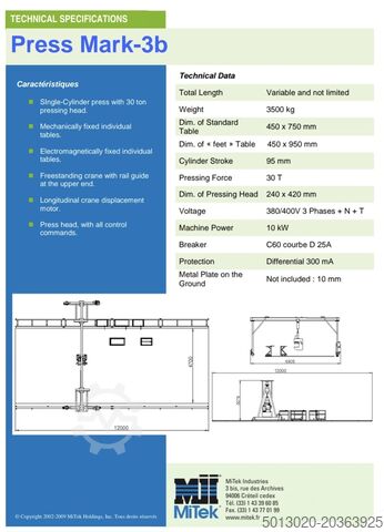 Presses Mi Tek Mk8 hydraulic truss press