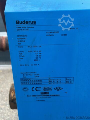 Chaudière Buderus GE315, 230 kW (0295) Buderus GE315 Heizkessel 230kw (0295)Öl Buderus GE315 Heizkessel 230kw (0295)